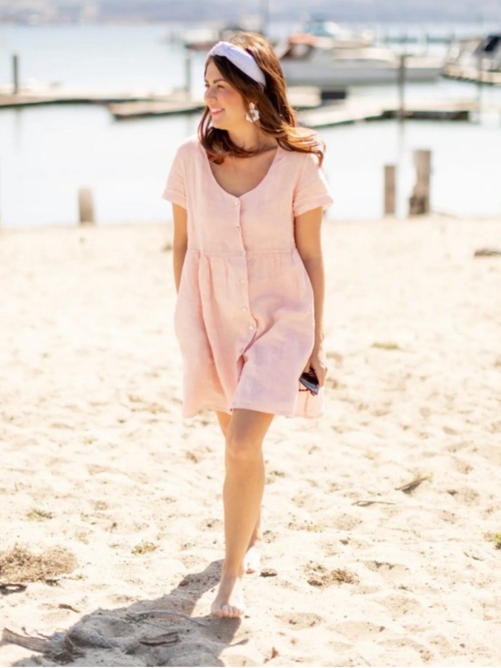 Jillian Harris x Priv Hamptons Linen Babydoll Pink Summer Dress Size Small